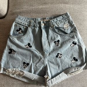 ZARA DISNEY MICKEY MOUSE DENIM SHORTS HIGH WAISTED